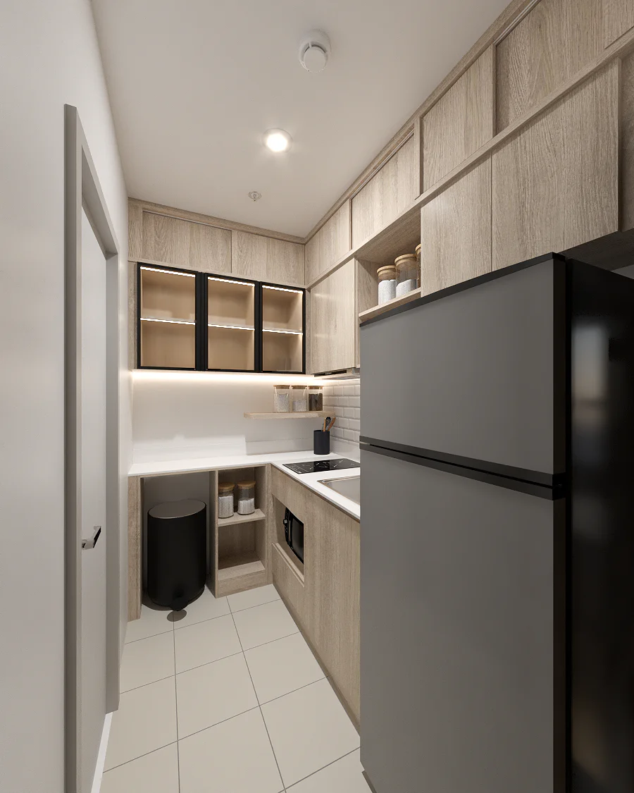 R1.ผลงานออกแบบ 3D รีโนเวทคอนโด ส่วนครัว เฟอร์นิเจอร์บิ้วอินby Fast track decor