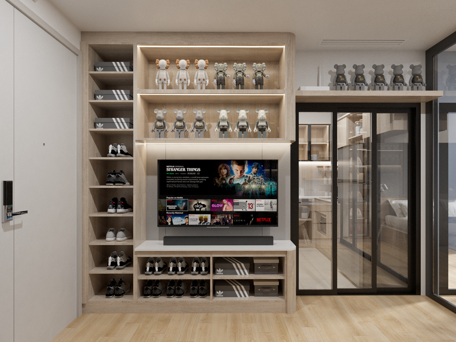 R10ผลงานออกแบบ 3D รีโนเวทคอนโด ห้องนั่งเล่น ตู้วางทีวี กั้นห้อง เฟอร์นิเจอร์บิ้วอินby Fast track decor