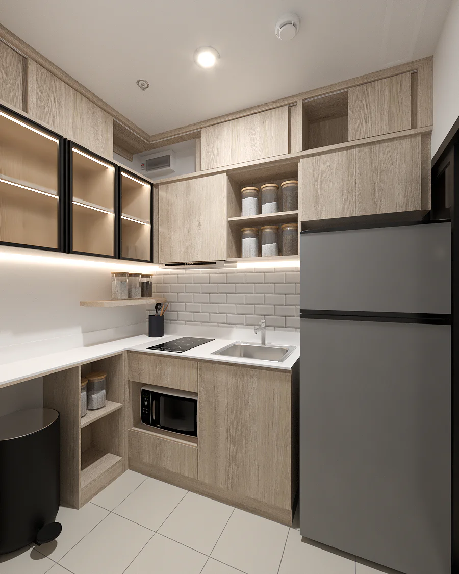 R2.1ผลงานออกแบบ 3D รีโนเวทคอนโด ส่วนครัว เฟอร์นิเจอร์บิ้วอินby Fast track decor