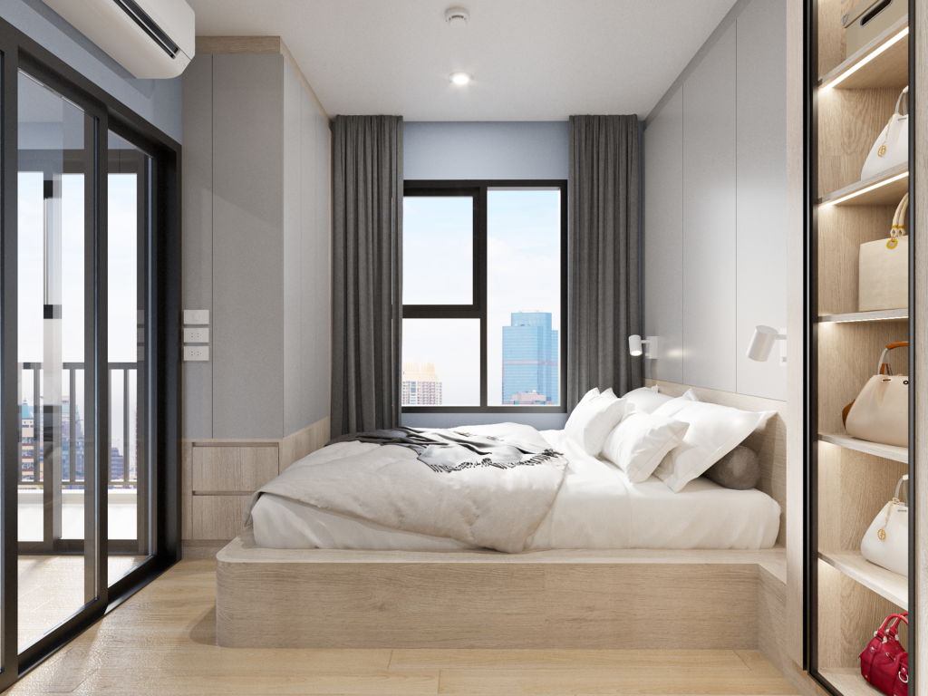 R3ผลงานออกแบบ 3D รีโนเวทคอนโด ส่วนห้องนอน เฟอร์นิเจอร์บิ้วอินby Fast track decor