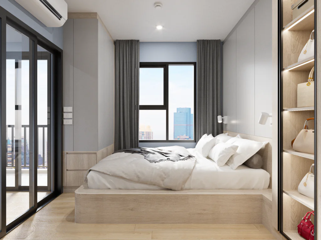 R3ผลงานออกแบบ 3D รีโนเวทคอนโด ส่วนห้องนอน เฟอร์นิเจอร์บิ้วอินby Fast track decor