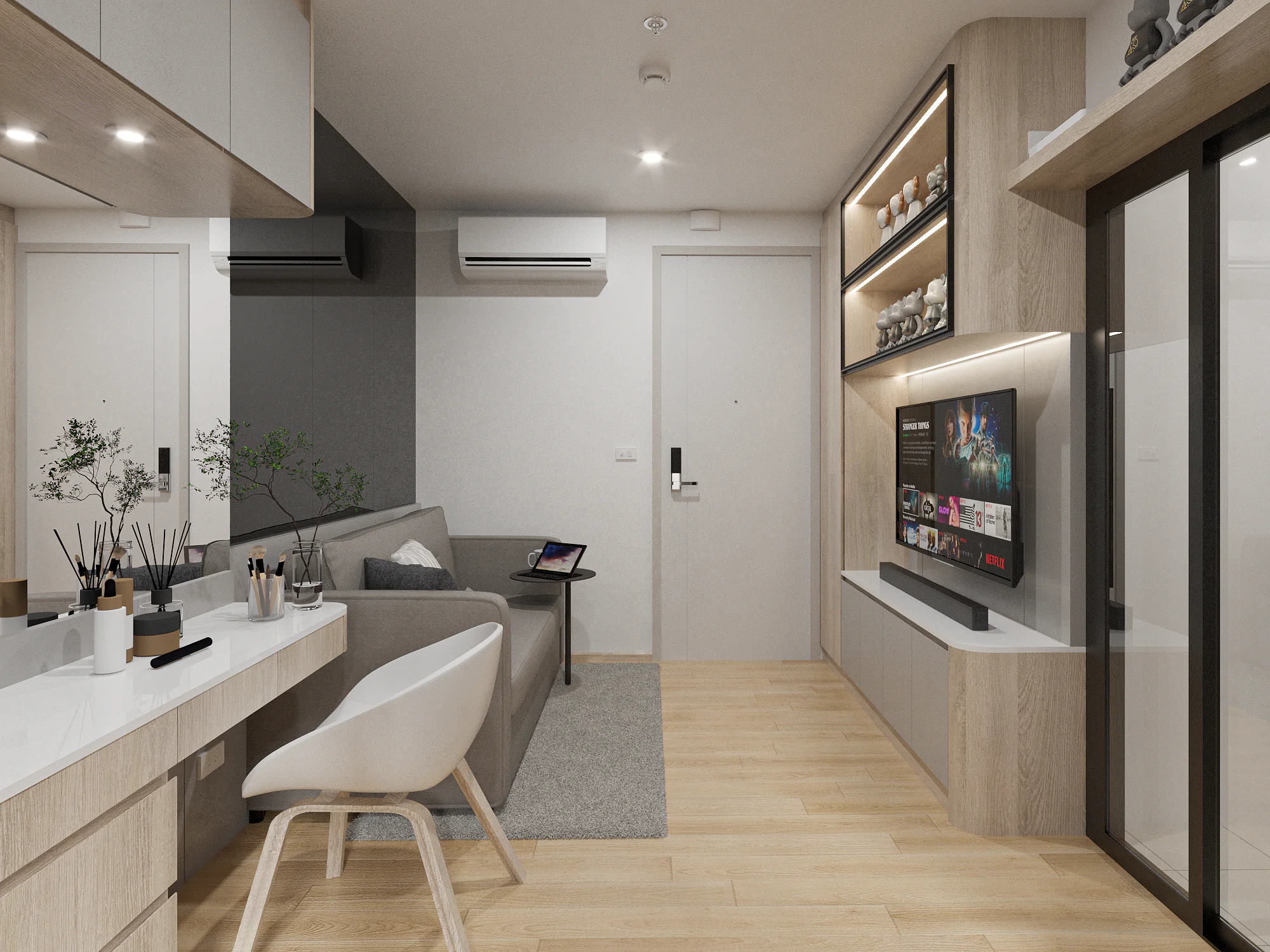 R6ผลงานออกแบบ 3D รีโนเวทคอนโด กระจกกั้นห้อง เฟอร์นิเจอร์บิ้วอินby Fast track decor