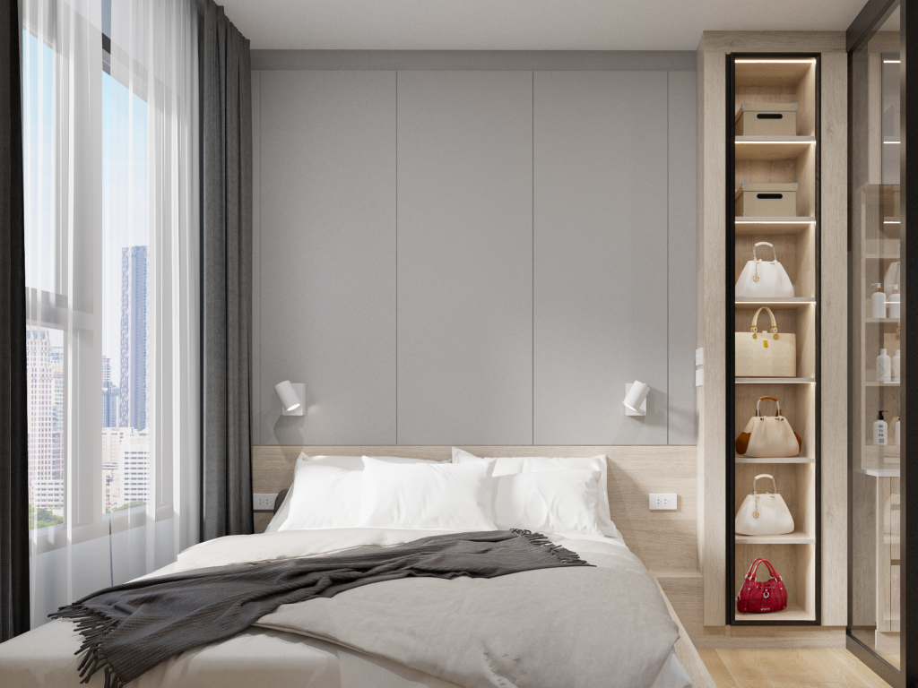 R8ผลงานออกแบบ 3D รีโนเวทคอนโด ส่วนห้องนอน เฟอร์นิเจอร์บิ้วอินby Fast track decor