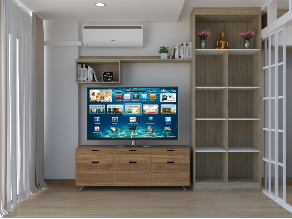 geniusantz-interior-condo-blueteak-ratchada-tv-wall-buddha-shelf-display