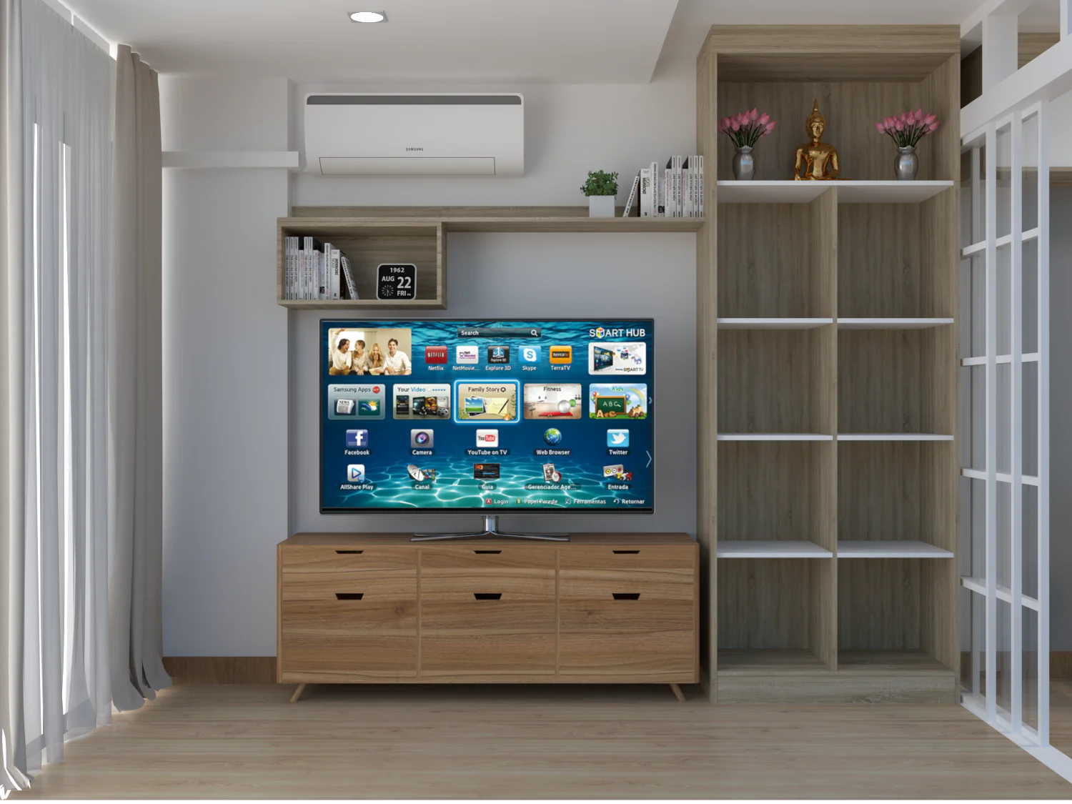 geniusantz-interior-condo-blueteak-ratchada-tv-wall-buddha-shelf-display